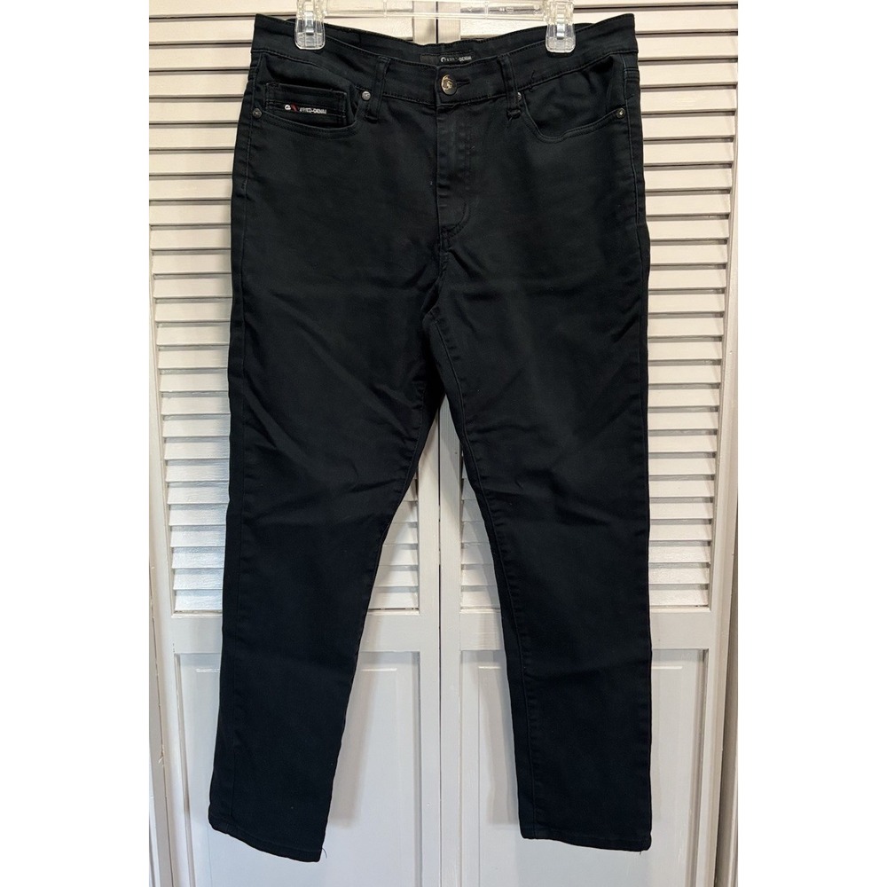 Fred-Denim Slim Fit Straight Leg Jeans Black Size 34x30 Mid Rise Logo Pockets